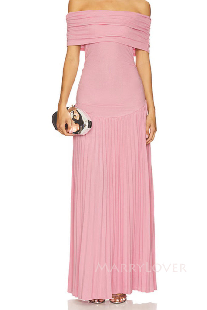 Simple Off Shoulder Chiffon Long Evening Prom Dresses, MR0235