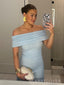 Blue Chiffon Off Shoulder Long Simple Evening Prom Dresses, MR0236