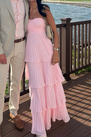 Popular Sweetheart Pink Chiffon Long Evening Prom Dresses, A-line Prom Dress, MR0239