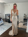Champagne Gold Sequins Beaded Mermaid Backless Long Evening Prom Dresses, MR0240