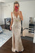 Champagne Gold Sequins Beaded Mermaid Backless Long Evening Prom Dresses, MR0240