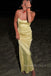 Sheath Yellow Satin Mermaid Spaghetti Straps Long Evening Prom Dresses, MR0245