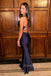 Navy Blue Jersey Mermaid Spaghetti Straps Long Evening Prom Dresses, MR0247