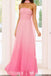 Unique Pink Chiffon Strapless A-line Long Evening Prom Dresses, MR0255