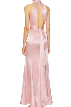 Halter Pink Silk Mermaid  Long Evening Prom Dresses, MR0256