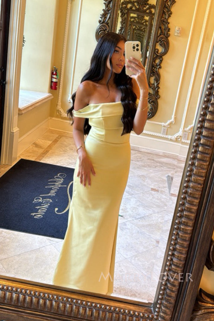 Elegant Yellow Mermaid Off Shoulder Long Evening Prom Dresses, MR0258