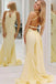 Popular Yellow V-neck Mermaid Long Evening Prom Dresses, Backless Prom Dress, MR0261
