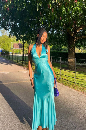 Morden Blue V-neck Mermaid Long Evening Prom Dresses, MR0263