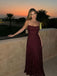 Elegant Burgundy Lace A-line Spaghetti Straps Long Evening Prom Dresses, MR0267