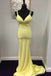 Lovely Yellow Mermaid Backless V-neck Long Evening Prom Dresses, MR0270