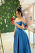 Formal Off Shoulder Blue Satin A-line Long Evening Prom Dresses, MR0279