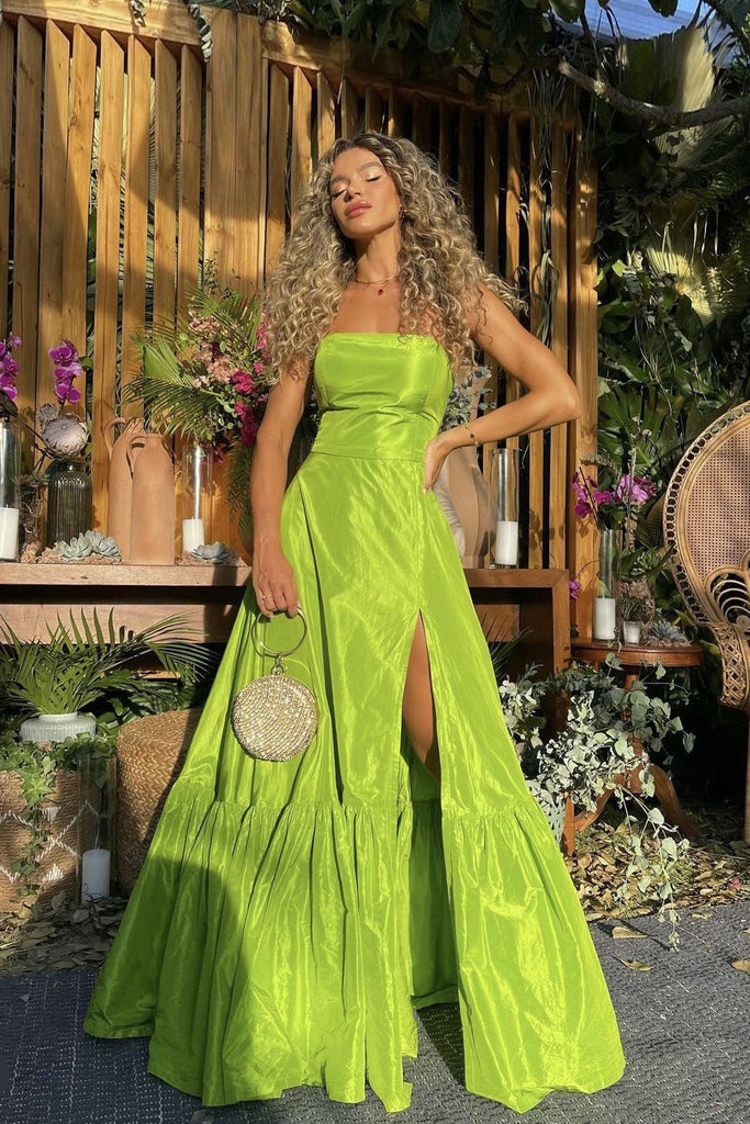 Floor-length A-line Strapless Green Long Evening Prom Dresses, MR0287