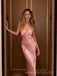 Simple Pink Silk Satin Mermaid V-neck Long Evening Prom Dresses, MR0299