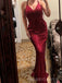 Red Sequins V-neck Long Evening Prom Dresses, Mermaid Backless Prom Dress, MR0300