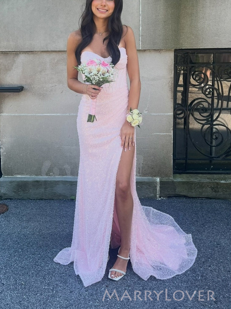Sweetheart Mermaid Side Slit Long Evening Prom Dresses,Strapless Prom Dress, MR0304