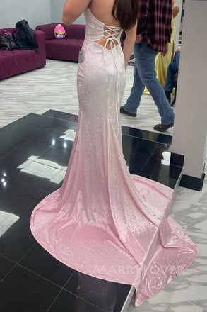 Sparkly Mermaid Pink Mermaid Long Evening Prom Dresses, Sweetheart Prom Dress, MR0305