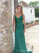 Gorgeous V-neck Green Mermaid Spaghetti Straps Long Evening Prom Dresses, MR0306
