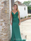 Gorgeous V-neck Green Mermaid Spaghetti Straps Long Evening Prom Dresses, MR0306