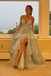 Blue Tulle A-line Long Evening Prom Dresses, Deep V-neck Prom Dress, MR0307