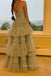 Blue Tulle A-line Long Evening Prom Dresses, Deep V-neck Prom Dress, MR0307