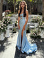 Sweetheart Blue Mermaid Side Slit Long Evening Prom Dresses, Sparkly Prom Dress, MR0308