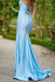 Sweetheart Blue Mermaid Side Slit Long Evening Prom Dresses, Sparkly Prom Dress, MR0308