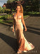 Deep V-neck Pink Satin Mermaid Long Evening Prom Dresses, MR0309