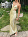 Sexy Spaghetti Straps Yellow Silk Satin Mermaid Long Evening Prom Dresses, MR0310