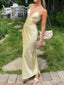 Sexy Spaghetti Straps Yellow Silk Satin Mermaid Long Evening Prom Dresses, MR0310