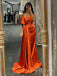 Off Shoulder Orange Satin Mermaid Long Evening Prom Dresses, Custom Prom Dress, MR8813