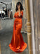 Off Shoulder Orange Satin Mermaid Long Evening Prom Dresses, Custom Prom Dress, MR8813