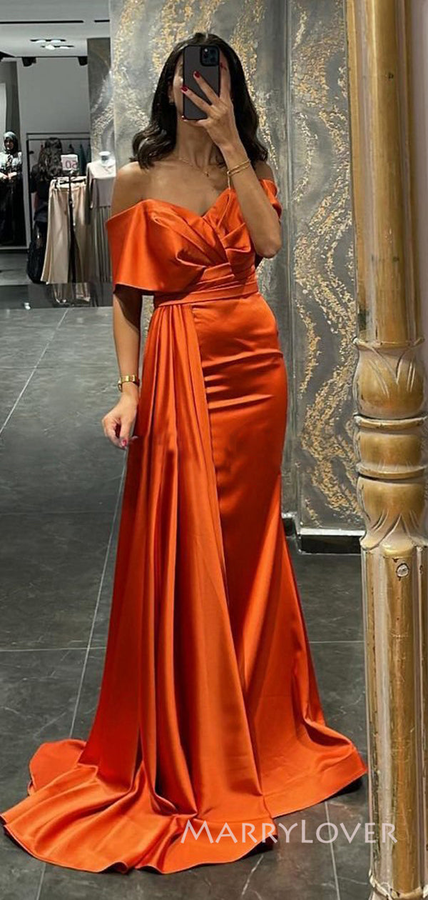 Off Shoulder Orange Satin Mermaid Long Evening Prom Dresses, Custom Prom Dress, MR8813 Off Shoulder Orange Satin Mermaid Long Evening Prom Dresses, Custom Prom Dress, MR8813