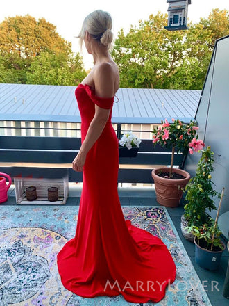 Sweetheart Off Shoulder Red Mermaid Long Evening Prom Dresses, Custom Prom Dress, MR8818