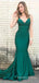 Simple Emerald Green Satin Mermaid Long Evening Prom Dresses, Custom Spaghetti Straps Prom Dress, MR8828