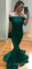 Gorgeous Emerald Green Satin Mermaid Long Evening Prom Dresses, Custom Off Shoulder Prom Dress, MR8833