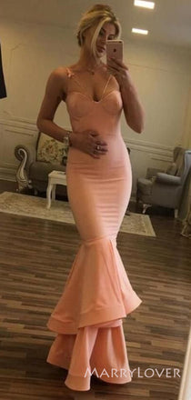 Sweetheart Satin Spaghetti Straps Mermaid Long Evening Prom Dresses, Cheap Custom Prom Dress, MR8840