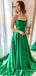 Simple A-line Green Satin Long Evening Prom Dresses, Custom Spaghetti Straps Prom Dress, MR8844