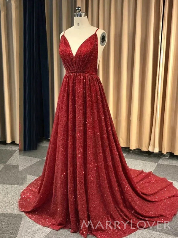 A-line Dark Red Sparkly Spaghetti Straps Long Evening Prom Dresses, Ch MarryLover A-line Dark Red Sparkly Spaghetti Straps Long Evening Prom Dresses, Ch MarryLover