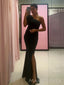 One Shoulder Dark Green Mermaid Long Evening Prom Dresses, Side Slit Custom Prom Dress, MR8866