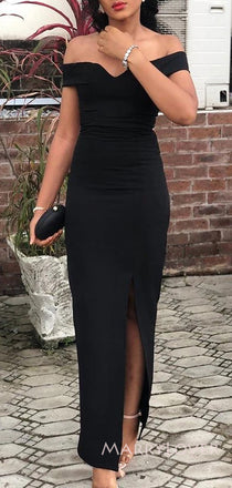 Off Shoulder Black Mermaid Side Slit Long Evening Prom Dresses, MR8867