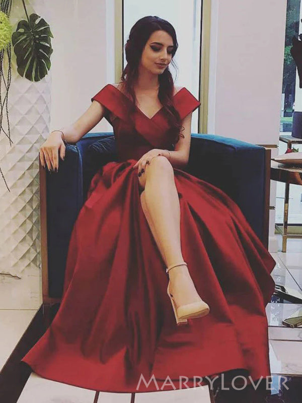 Dark Red Satin Off Shoulder Long Evening Prom Dresses, A-line Side Sli MarryLover Dark Red Satin Off Shoulder Long Evening Prom Dresses, A-line Side Sli MarryLover