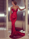 Sweetheart Dark Red Satin Mermaid Long Evening Prom Dresses, Strapless Custom Prom Dress, MR8873