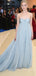 Sweetheart Blue Chiffon A-line Long Evening Prom Dresses, Strapless Prom Dress, MR8878