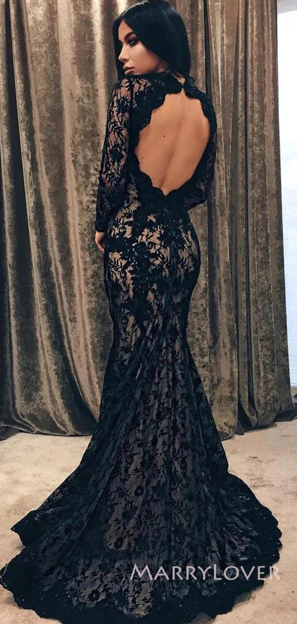 Black Lace Dress Black Form Fitting Prom Dress High-neck Black