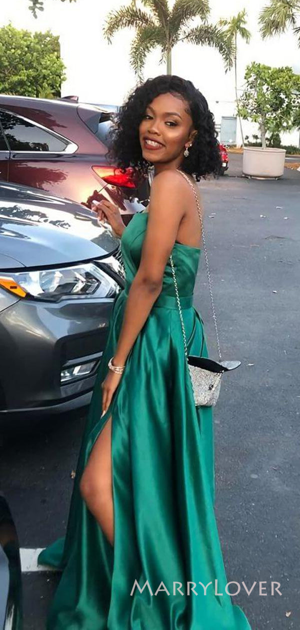 A-line Strapless Side Slit Long Evening Prom Dresses, Emerald Green Sa MarryLover A-line Strapless Side Slit Long Evening Prom Dresses, Emerald Green Sa MarryLover