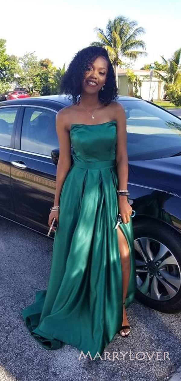 A-line Strapless Side Slit Long Evening Prom Dresses, Emerald Green Sa MarryLover A-line Strapless Side Slit Long Evening Prom Dresses, Emerald Green Sa MarryLover