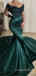 Off Shoulder Dark Green Satin Appliques Long Evening Prom Dresses, Mermaid Prom Dress, MR8903