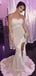 Spaghetti Straps Mermaid Long Evening Prom Dresses, Side Slit Appliques Prom Dress, MR8905