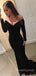 Black Velvet Mermaid V-neck Long Evening Prom Dresses, Long Sleeves Prom Dress, MR8906