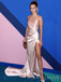 One Shoulder Satin Mermaid Long Evening Prom Dresses, Side Slit Prom Dress, MR8910